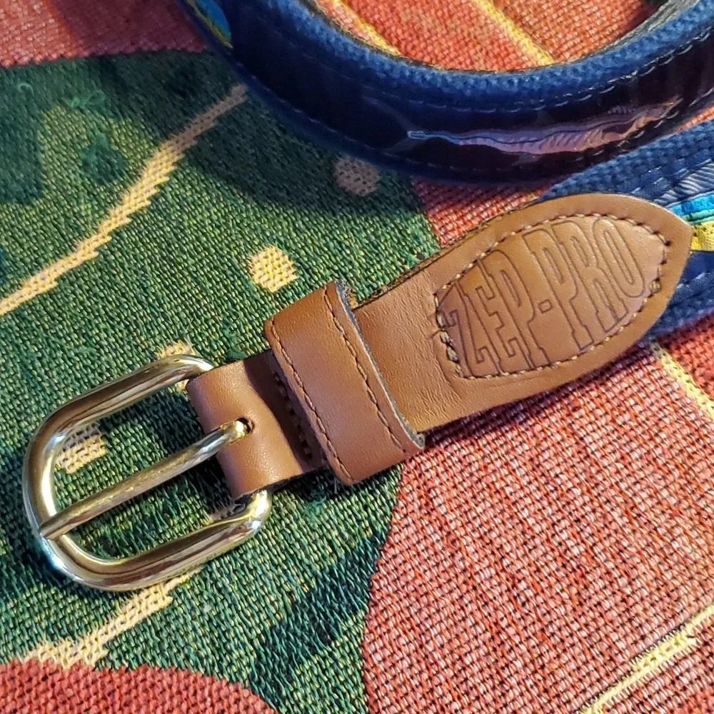 Warm Water Trophy Fish Belt,Authentic Leather,Solid Brass,Hand Embroidered Fish